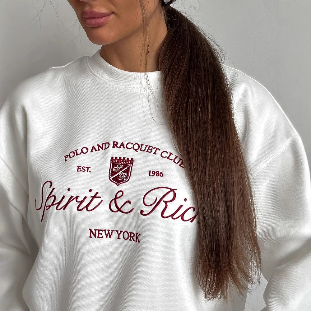Women’s Pullover Sweatshirt – Oversized Fit – Cotton Blend – Embroidered Logo
