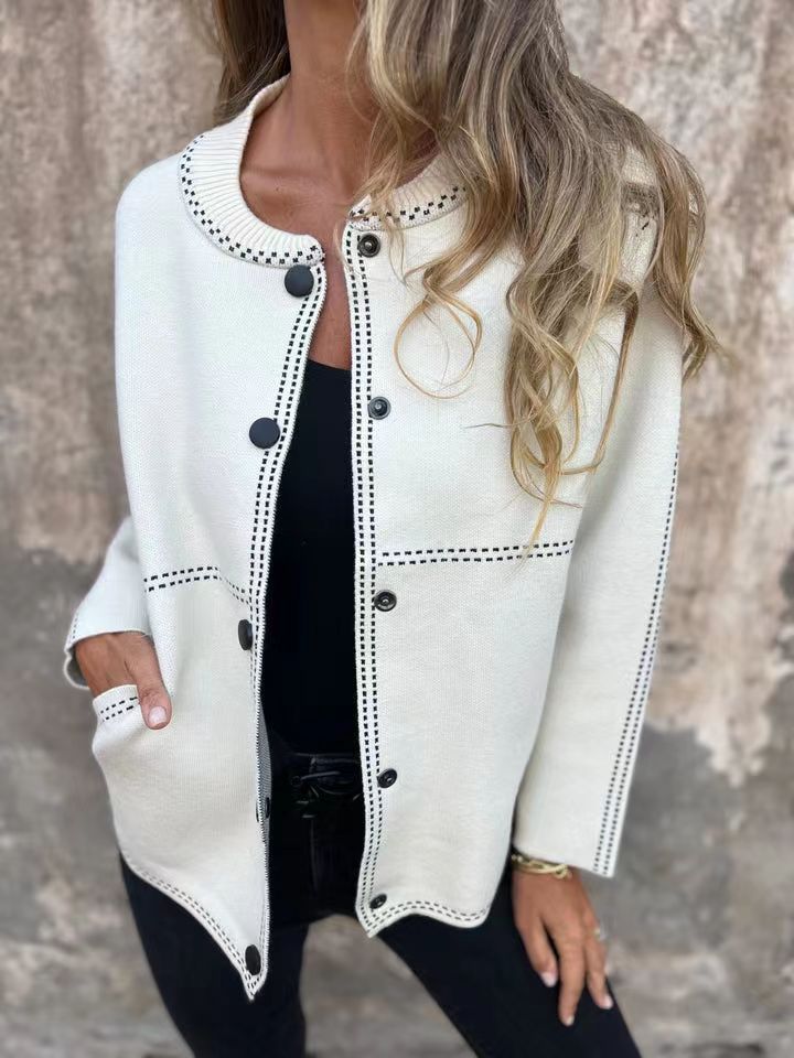 Women’s Sweater Jacket – Soft Knit – Relaxed Fit – Button Front – Round Neck – Pockets