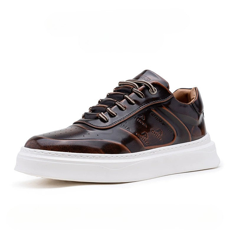 Men’s Low-Top Sneakers – Chunky Platform Sole – Embossed Detail – Lace-Up – Breathable