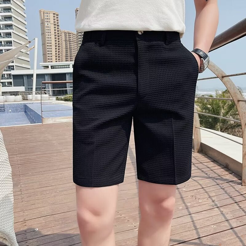 Men’s Tailored Shorts – Slim Fit – Breathable Blend – Button Waist – Knee Length