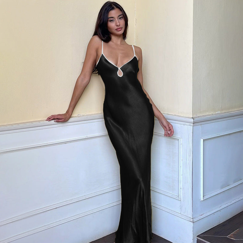 Women’s Slip Dress – Satin – Slim Fit – Spaghetti Straps – Backless Formal Wear