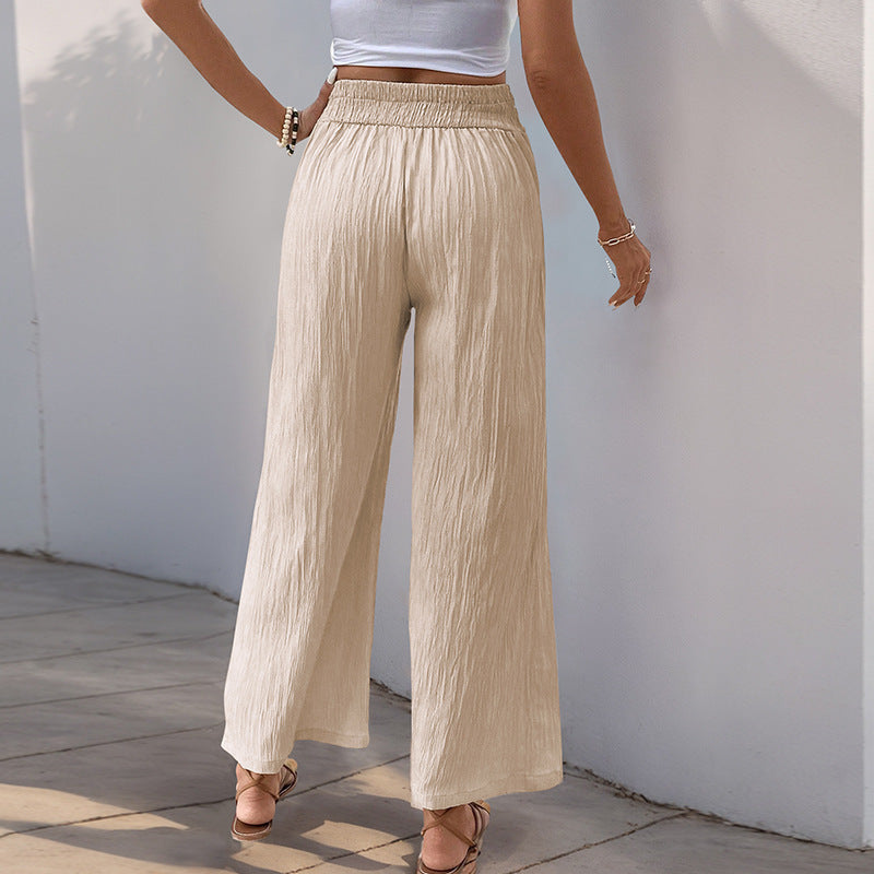 Women’s Wide-Leg Pants – High Waist – Cropped Length – Pleated Lightweight Fabric