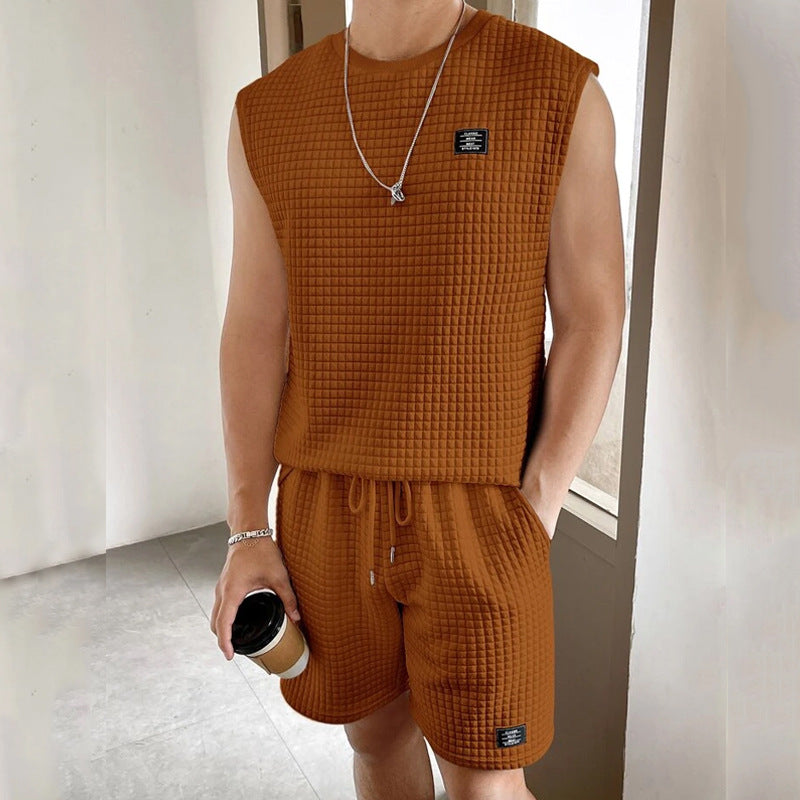 Men’s Sleeveless Lounge Set – Soft Waffle Knit – Relaxed Fit – Drawstring Shorts