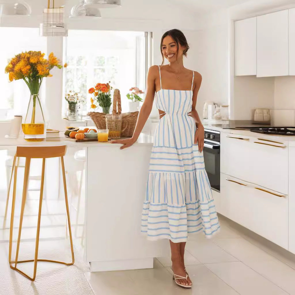 Women’s Midi Dress – A-Line Fit – Cotton Blend – Spaghetti Straps – Tiered Skirt