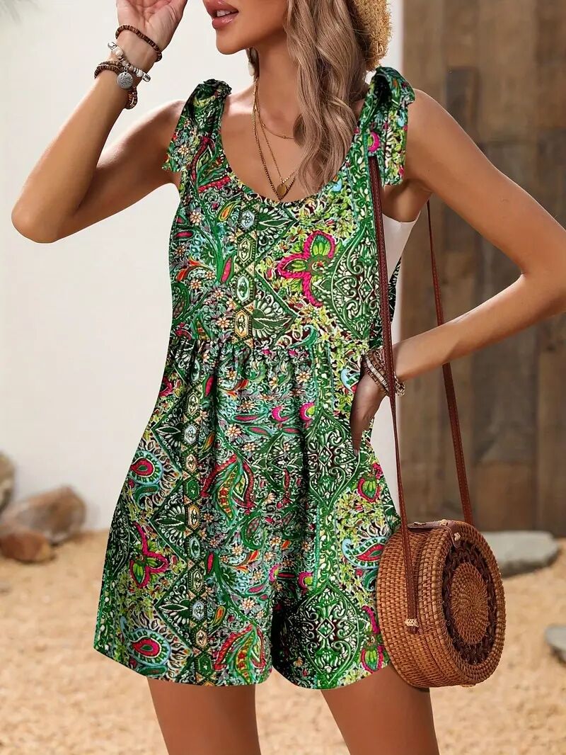 Women’s Sleeveless Romper – Relaxed Fit – Adjustable Straps – Breathable Blend