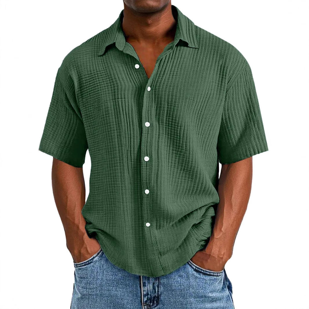 Men’s Short Sleeve Shirt – Relaxed Fit – Wrinkled Texture – Breathable Blend