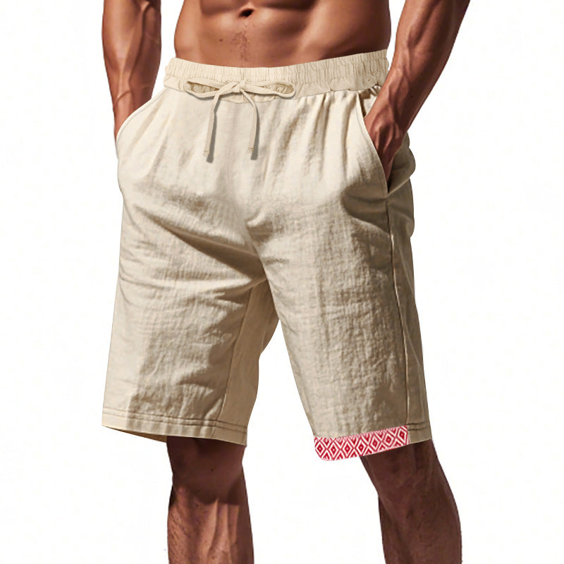 Men’s Linen Shorts – Loose Fit – Breathable – Drawstring Waist – Boho Hem Trim