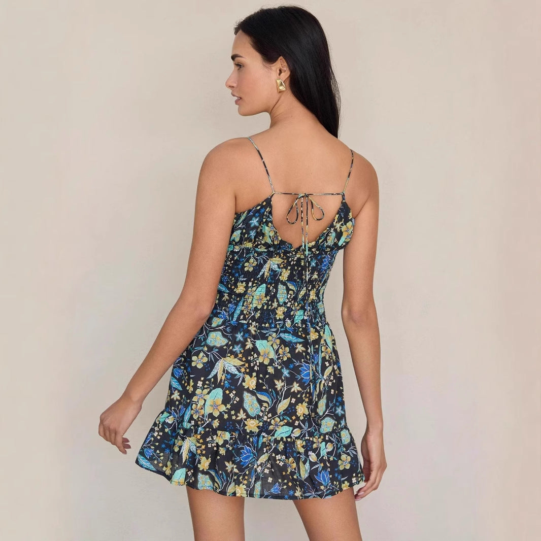 Women’s Sundress – Lightweight Cotton – Smocked Waist – Ruffle Hem – Mini Dress
