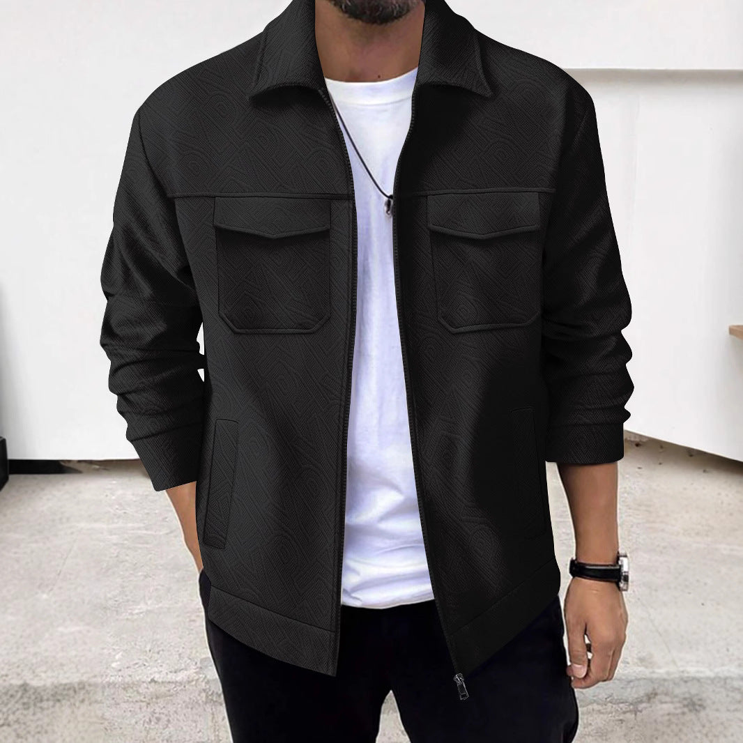Men’s Cargo Jacket – Tailored Fit – Cotton Blend – Multi Pocket Zip Front Design