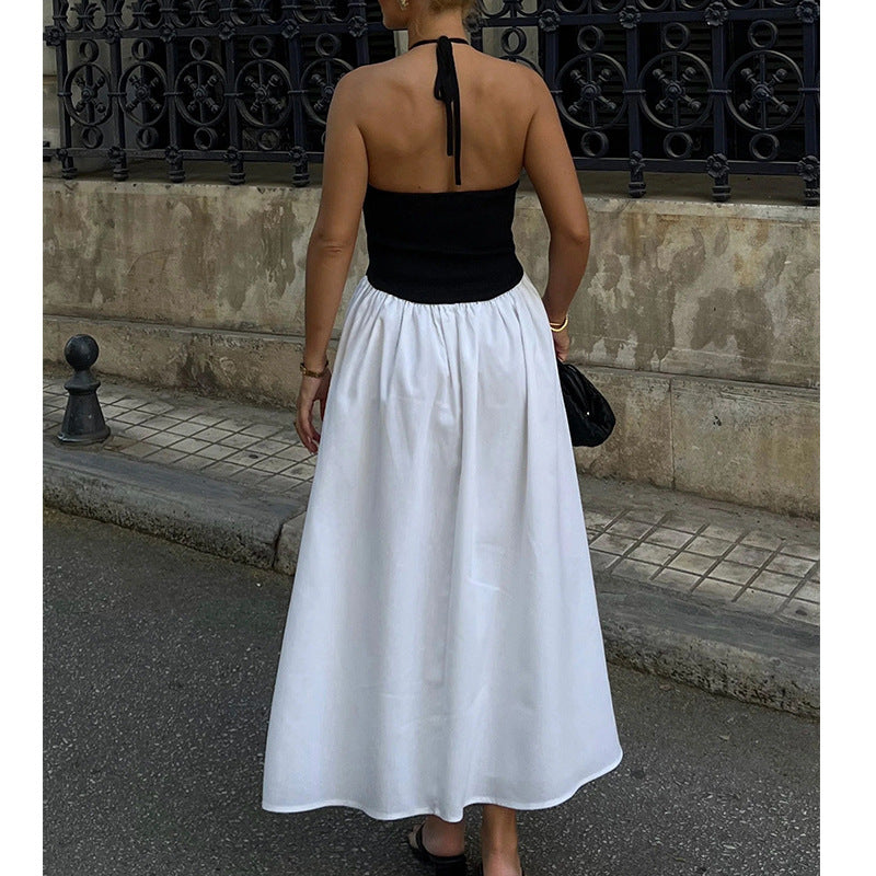 Women’s Long Dress – Halter Neck – Backless – Fitted Bodice – Flowing Chiffon Skirt