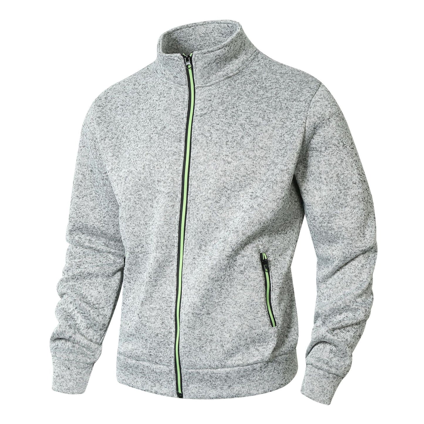 Men’s Zip-Up Jacket – Soft Knit Lined – Stand Collar – Zipper Pockets – Regular Fit