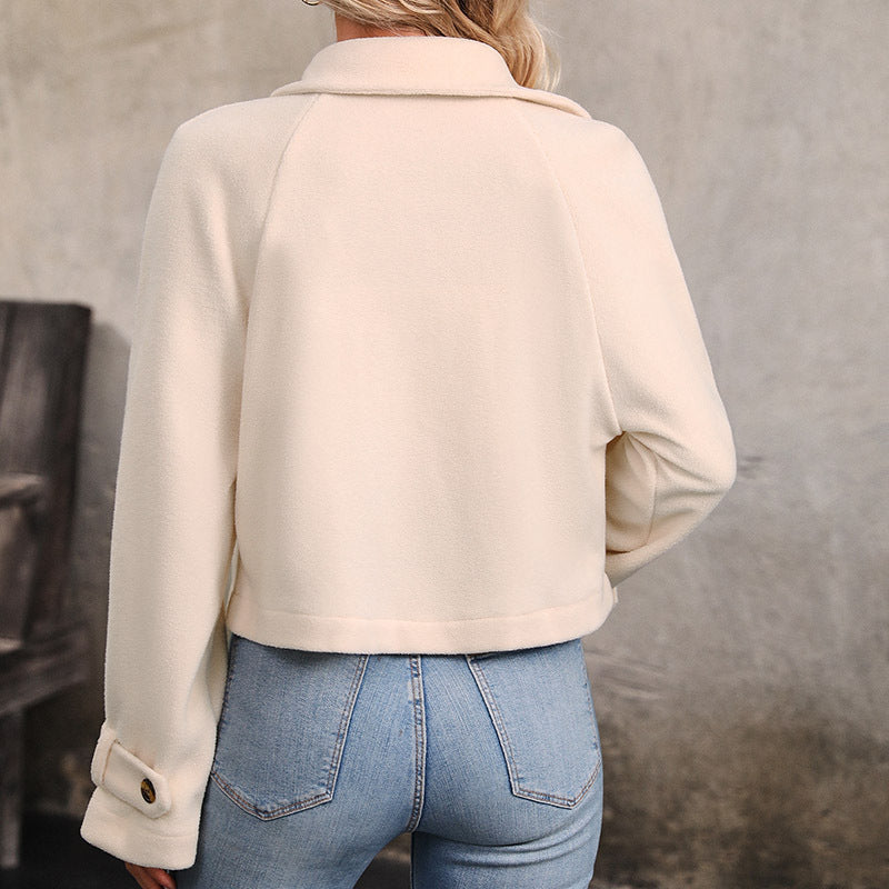 Women’s Cropped Jacket – Plush Texture – Oversized Fit – Double-Breasted Style
