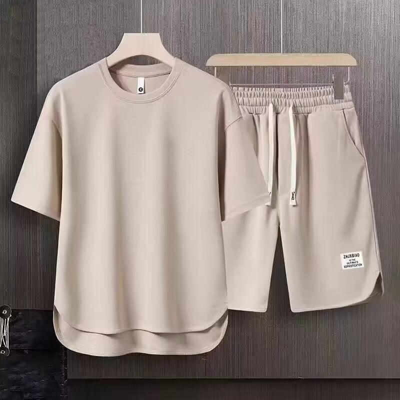 Men’s Athletic Set – Relaxed Fit – Short Sleeve Top & Knee-Length Shorts – Cotton