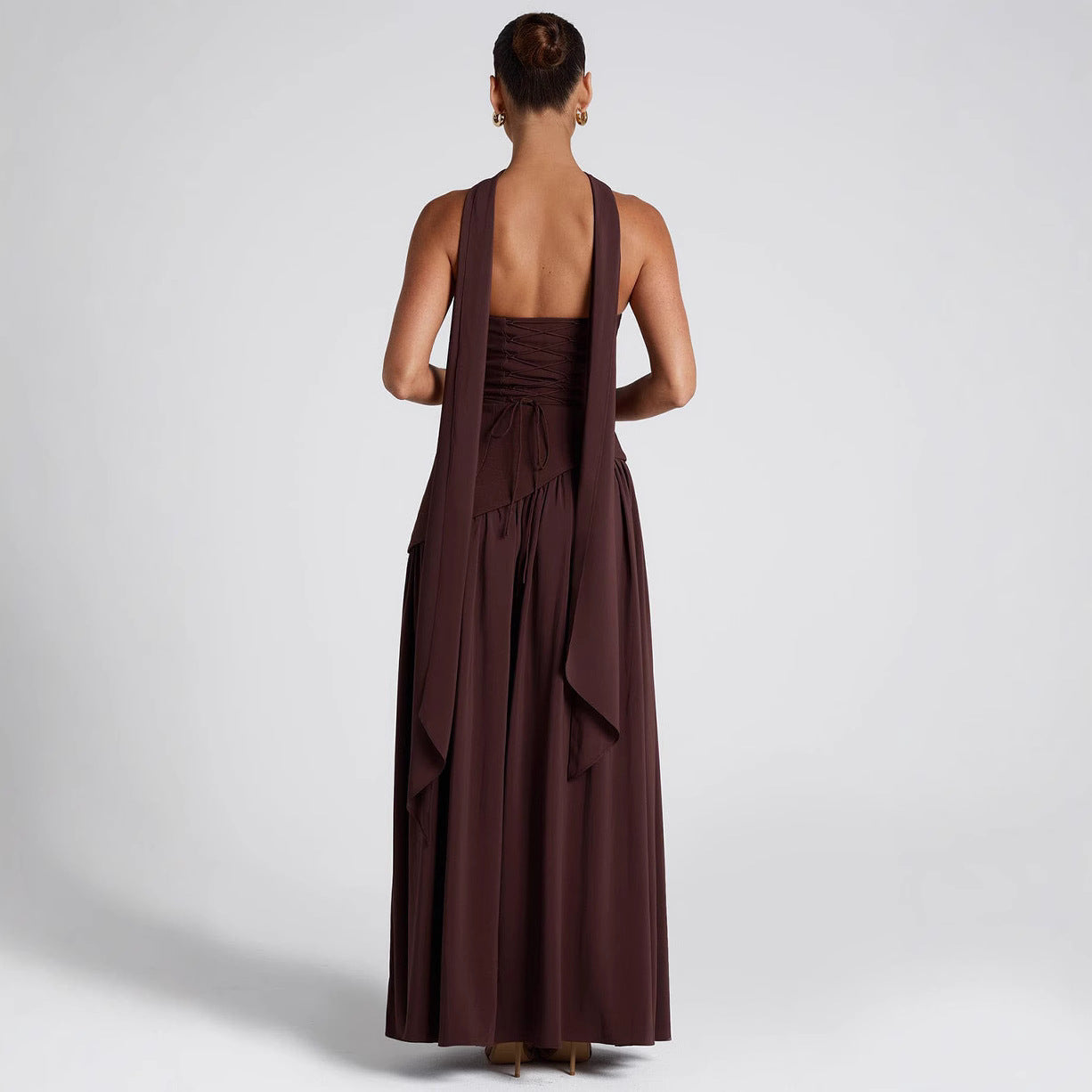 Women’s Evening Dress – Strapless Asymmetrical Bodice – Flowy Skirt – Side Slit