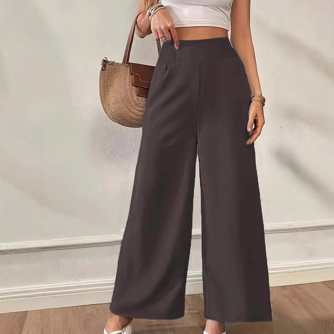 Women’s Wide-Leg Trousers – High Waist – Drape Fit – Full Length – Elastic Waist