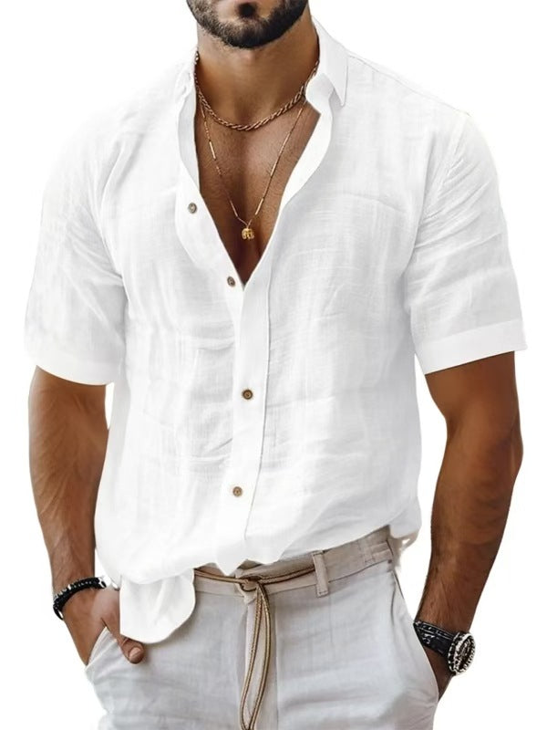 Men’s Short Sleeve Shirt – Breathable Blend – Relaxed Fit – Lapel Collar – Chest Pocket