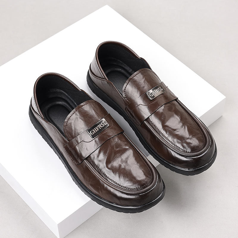 Men’s Loafers – Leather Slip-On – Rubber Sole – Decorative Strap – Business Casual