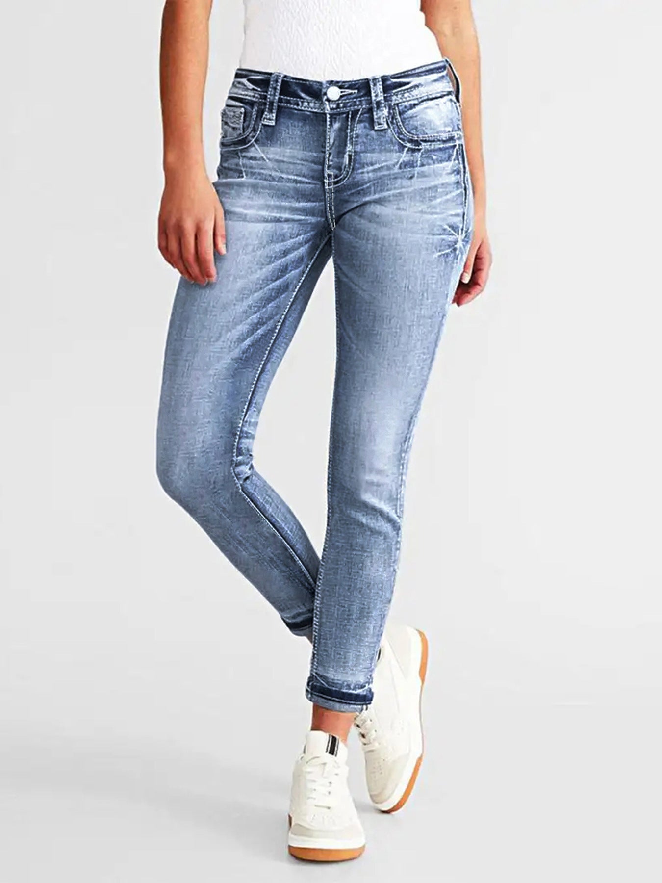 Women’s Slim Fit Jeans – Stretch Denim – Embroidered – Ankle Length Casual Wear