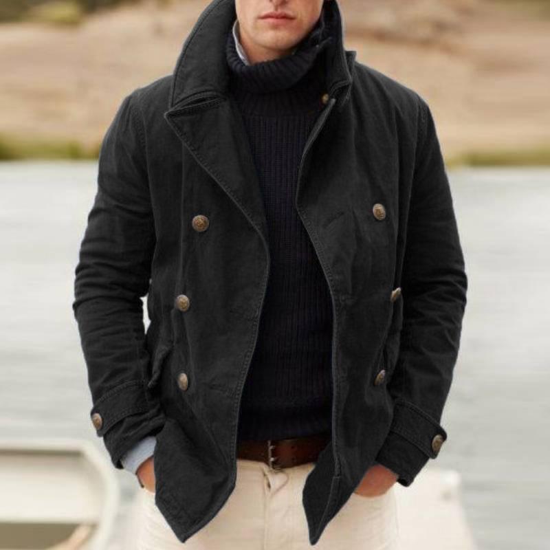 Men’s Jacket – Structured Fit – Double-Breasted – High Collar – Button Cuffs
