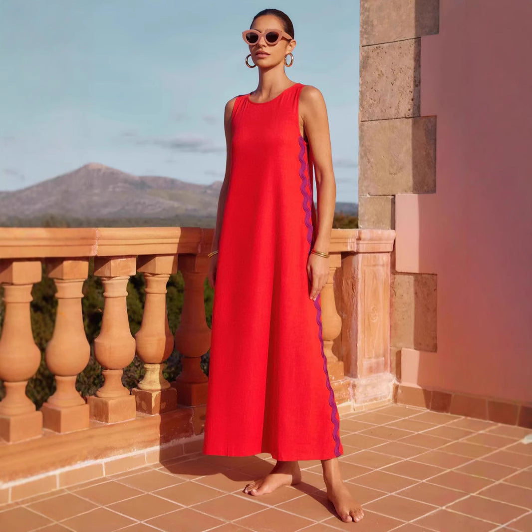 Women’s Sleeveless Dress – Cotton Blend – Relaxed Fit – Midi Length Pullover Style