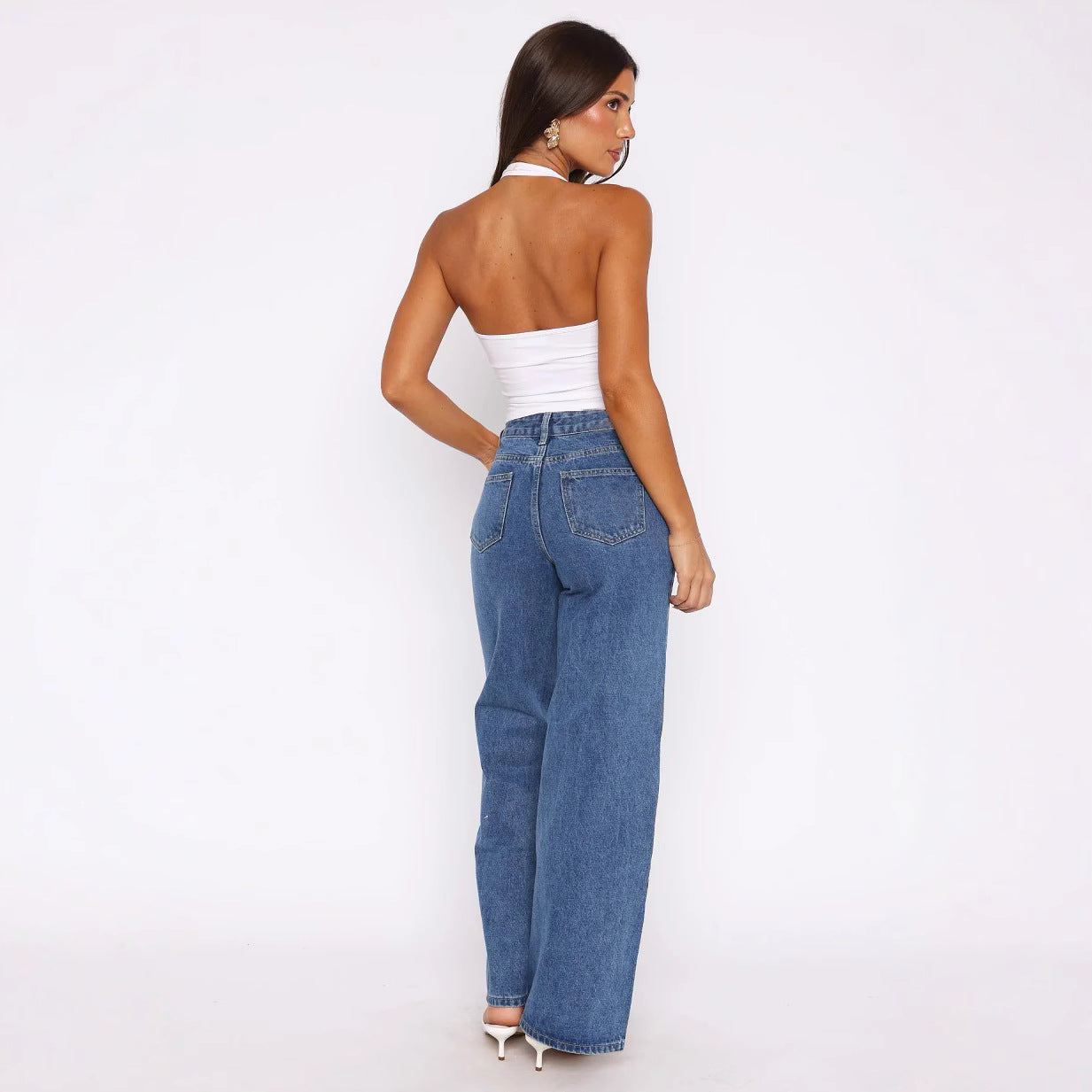 Women’s Wide-Leg Jeans – High Rise – Relaxed Fit – Washed Denim – Casual Style