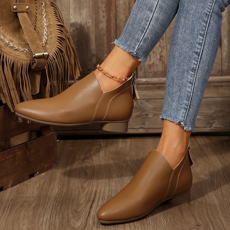 Women’s Ankle Boots – Sleek Pointed Toe – Soft Finish – Back Zipper – Low Heel