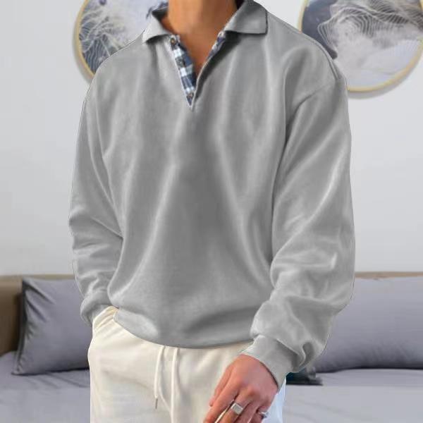 Men’s Sweatshirt – Soft Knit – V-Neck Lapel – Loose Fit – Ribbed Cuffs – Casual Wear