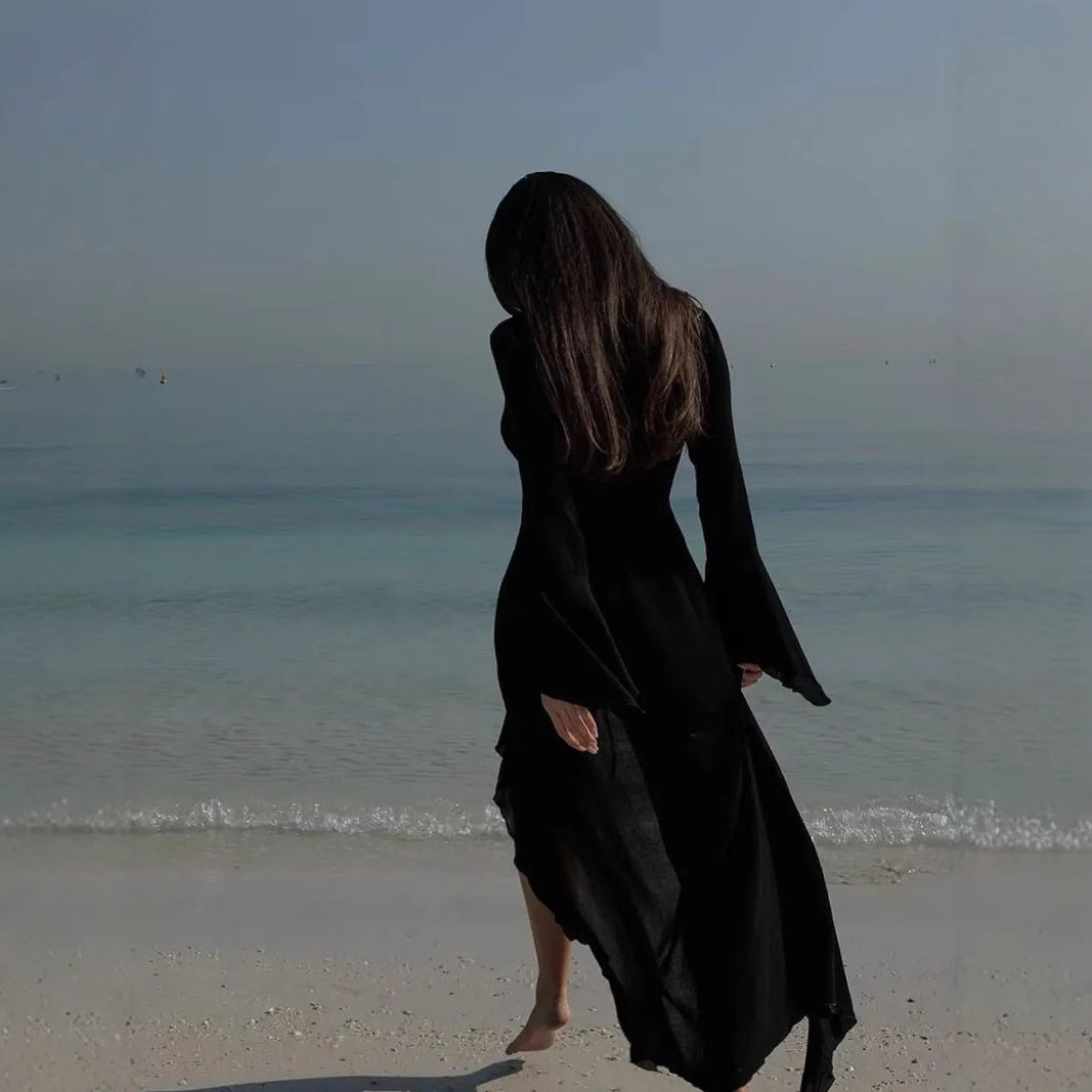 Women’s Cover-Up Dress – Long Sleeve – Ruffled Trim – Sheer Lightweight Open Front