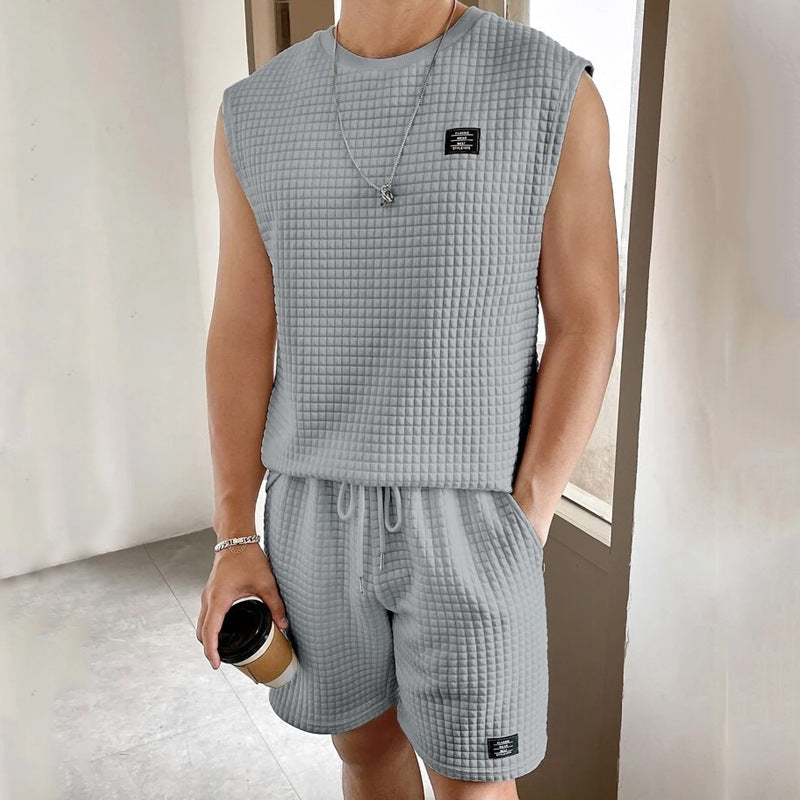 Men’s Sleeveless Lounge Set – Soft Waffle Knit – Relaxed Fit – Drawstring Shorts