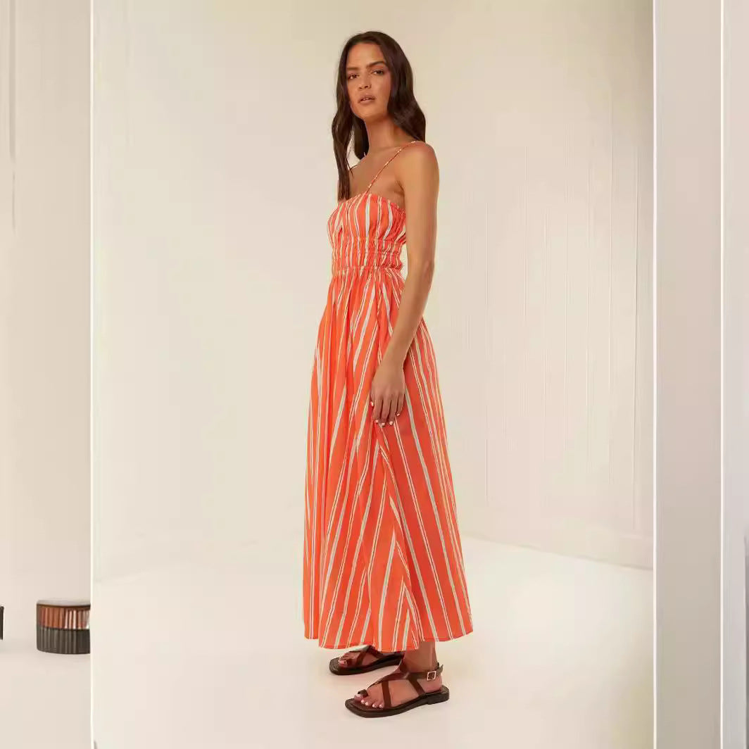 Women’s Maxi Dress – Off Shoulder – Ruched Bodice – Spaghetti Straps – Relaxed Fit