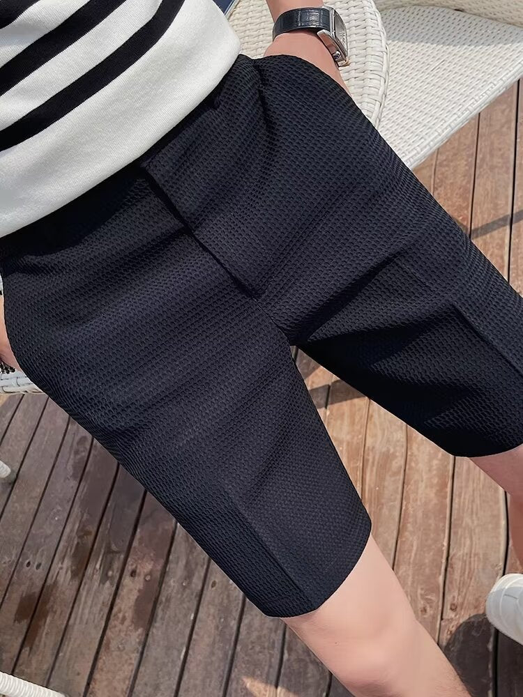 Men’s Tailored Shorts – Slim Fit – Breathable Blend – Button Waist – Knee Length