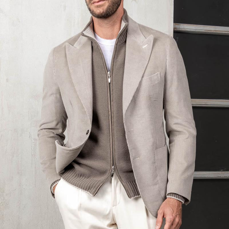 Men’s Blazer – Slim Fit Tailored Corduroy – Peaked Lapel – Smart Casual Wear