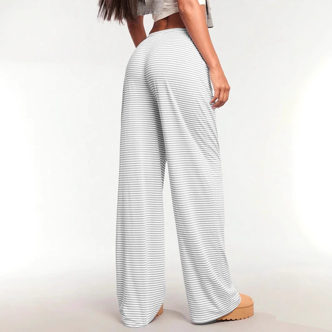Women’s Casual Pants – Cotton Blend – Relaxed Fit – Drawstring Waist – Vertical Stripes