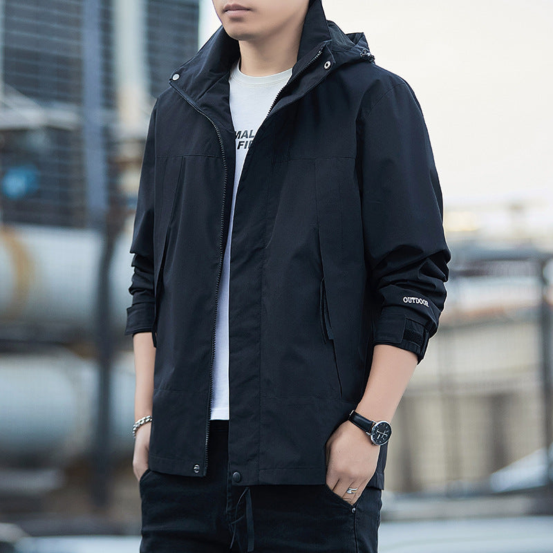 Men’s Outdoor Jacket – Waterproof Windproof – Standard Fit – Zip Pockets – Adjustable Cuffs