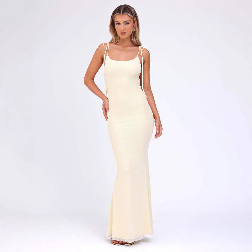 Women’s Bodycon Dress – Stretch Fabric – Adjustable Straps – Full Length – Ruched Sides