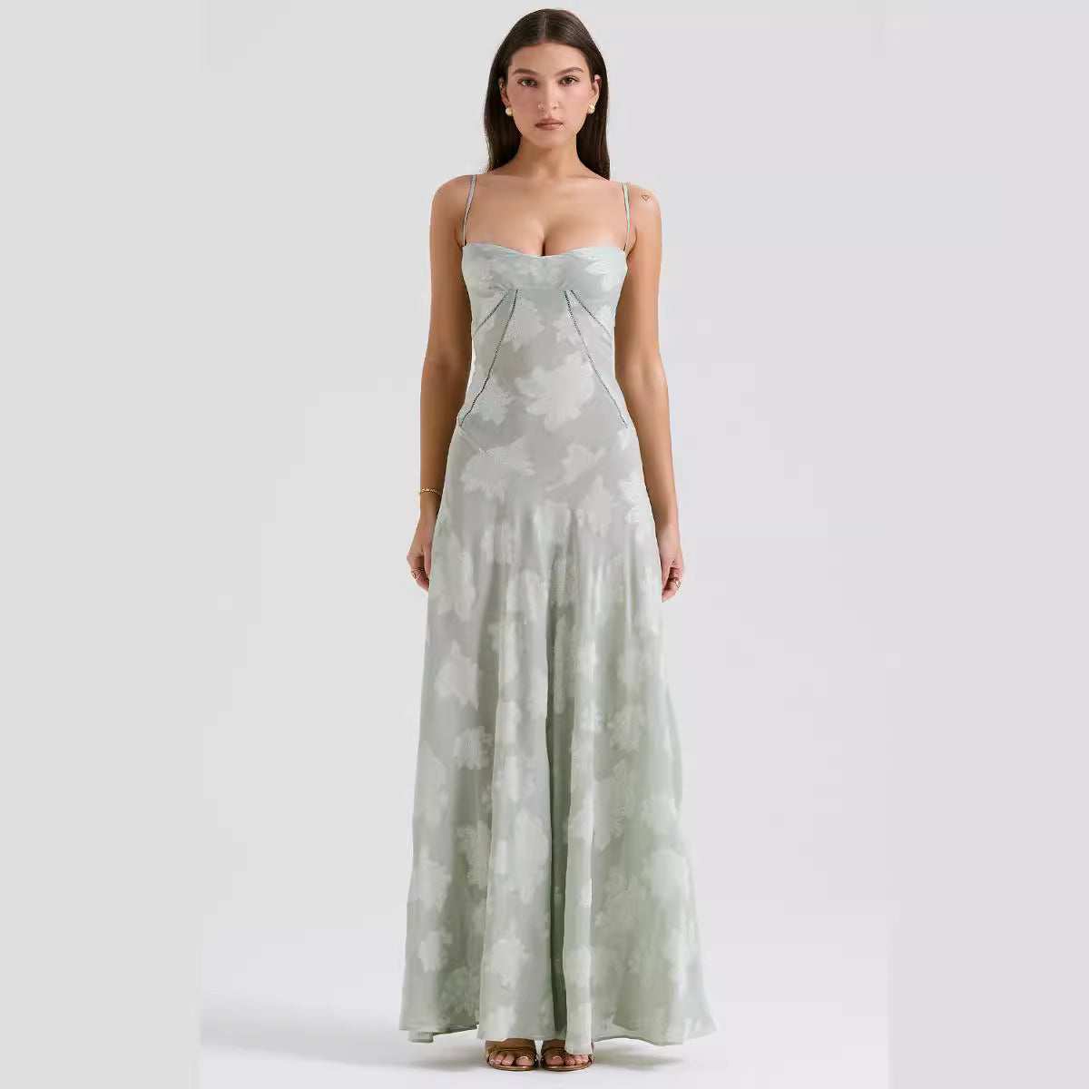 Women’s Evening Gown – Chiffon – Slim Fit – Spaghetti Strap – Embroidered Formal Dress
