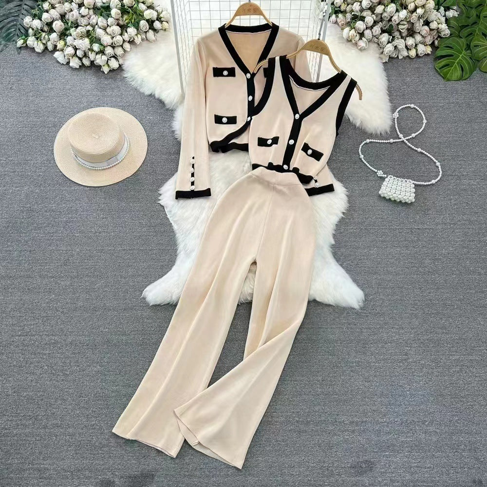 Women’s Knit Set – Wide-Leg Pants – High Waist – Full Length – Soft Stretch Fit