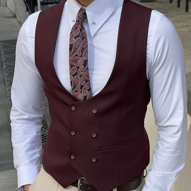 Men’s Formal Vest – Slim Fit – Double Breasted – Structured Tailored Silhouette