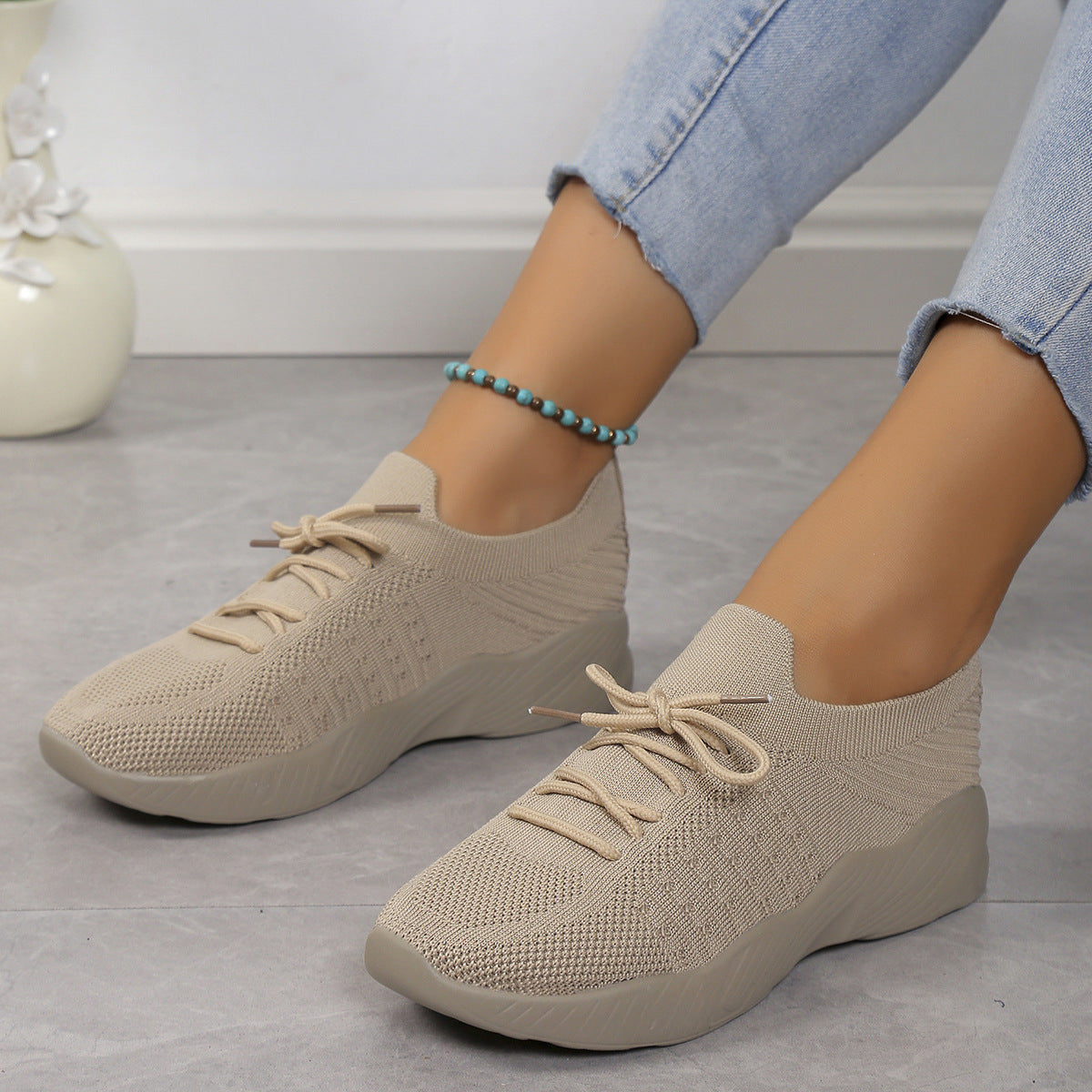 Women’s Sports Shoes – Soft Knit Upper – Cushioned Sole – Lace-Up Fit