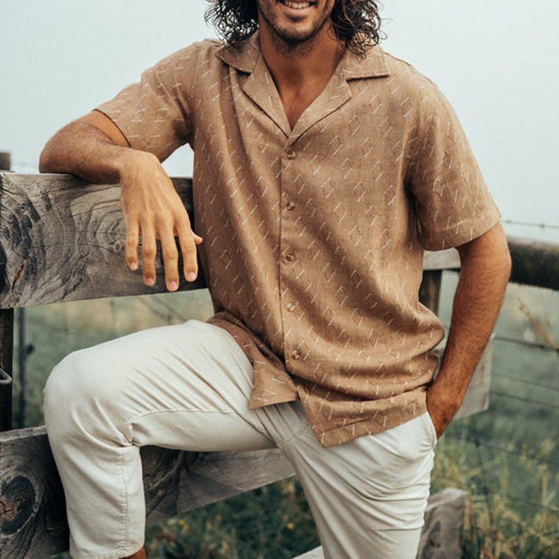 Men’s Button-Up Shirt – Relaxed Fit – Short Sleeve – Breathable Blend – Casual Look