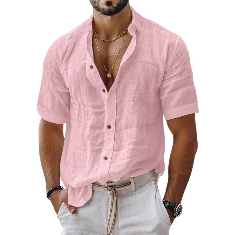 Men’s Short Sleeve Shirt – Breathable Blend – Relaxed Fit – Lapel Collar – Chest Pocket
