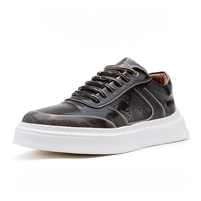 Men’s Low-Top Sneakers – Chunky Platform Sole – Embossed Detail – Lace-Up – Breathable
