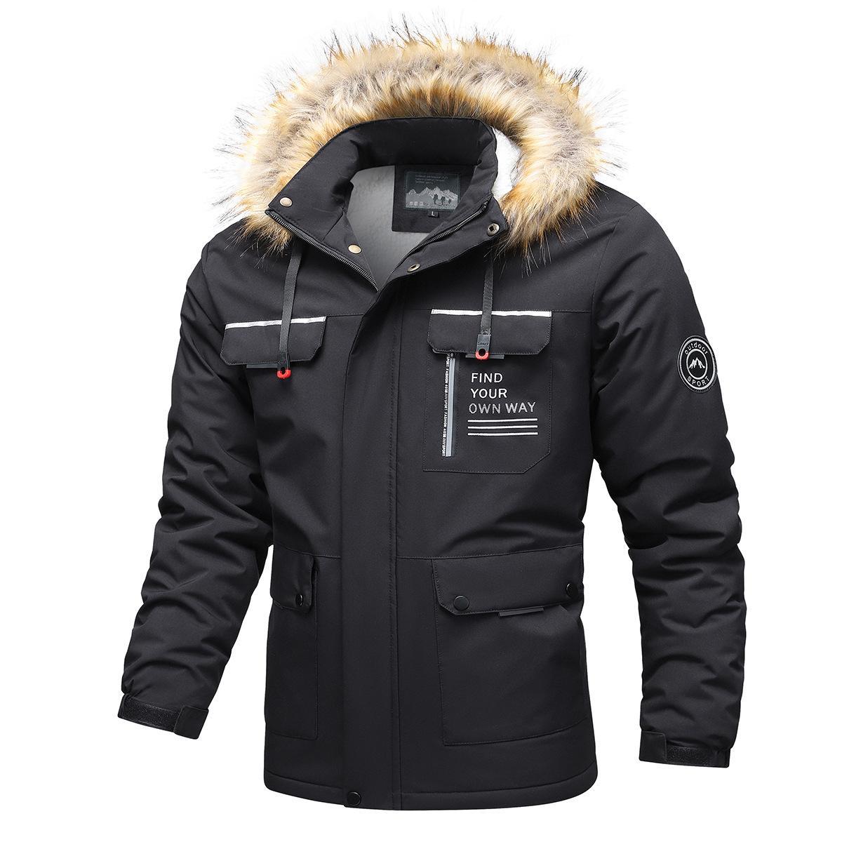 Men’s Windbreaker Jacket – Water-Resistant – Mid-Length – Hooded – Multi-Pocket Outdoor