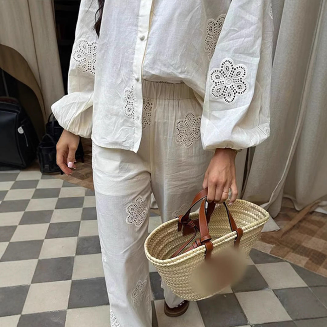 Women’s Blouse – Relaxed Fit – Balloon Sleeves – Lightweight Fabric – Cut-Out Details