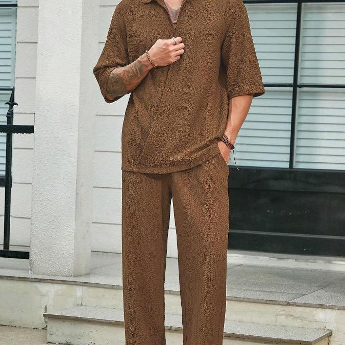 Men’s Shirt and Pants Set – Relaxed Fit – Lightweight Cotton – Button-Up Half Sleeve