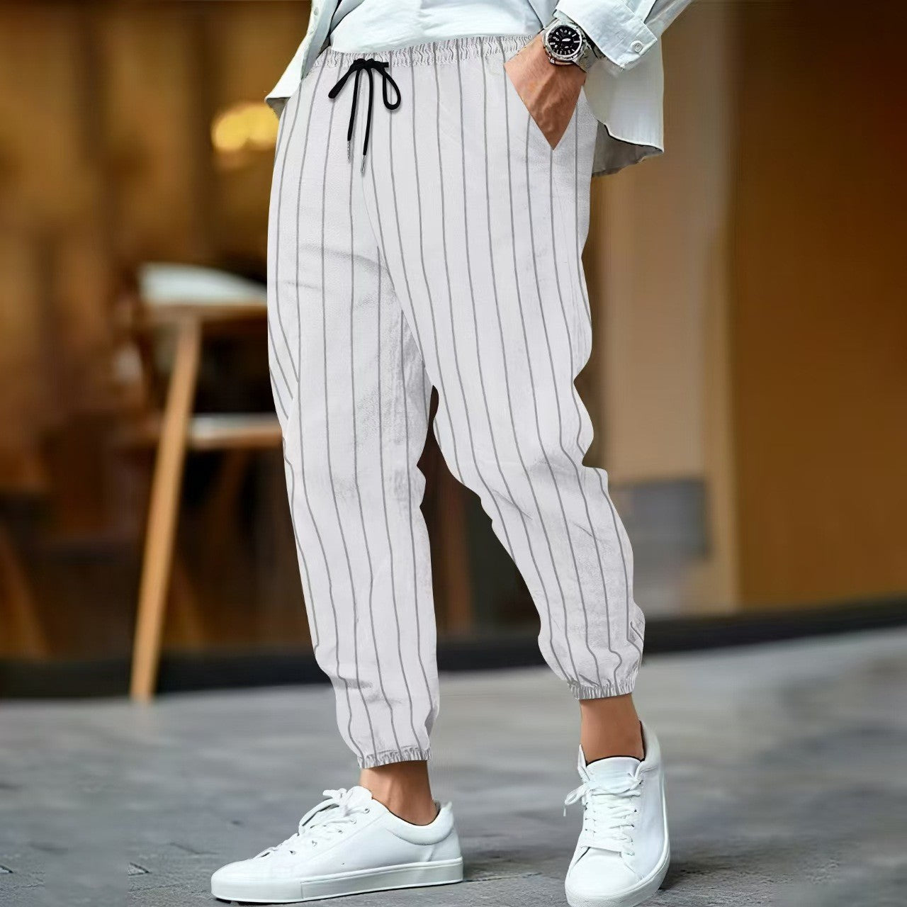 Men’s Casual Pants – Relaxed Fit – Cotton Blend – Tapered Leg – Elastic Waist – Drawstring