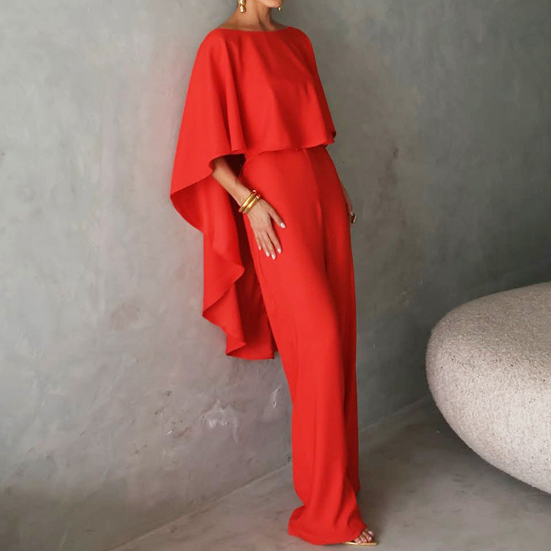 Women’s Two-Piece Set – Asymmetrical Top – Wide-Leg Pants – Elegant Draped Fit