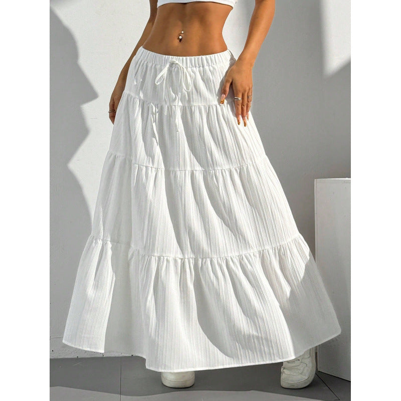 Women’s Long Skirt – Cotton Blend – A-Line Fit – Tiered – Drawstring Waist – Casual