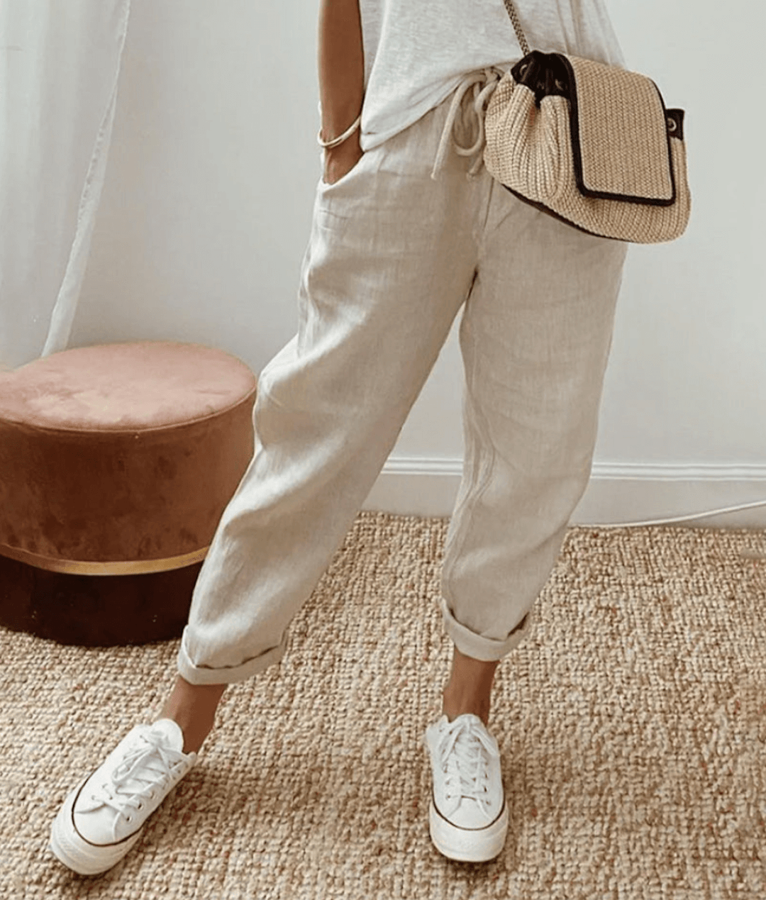 Women’s Trousers – Relaxed Fit – Abstract Print – Breathable Blend – Drawstring Waist