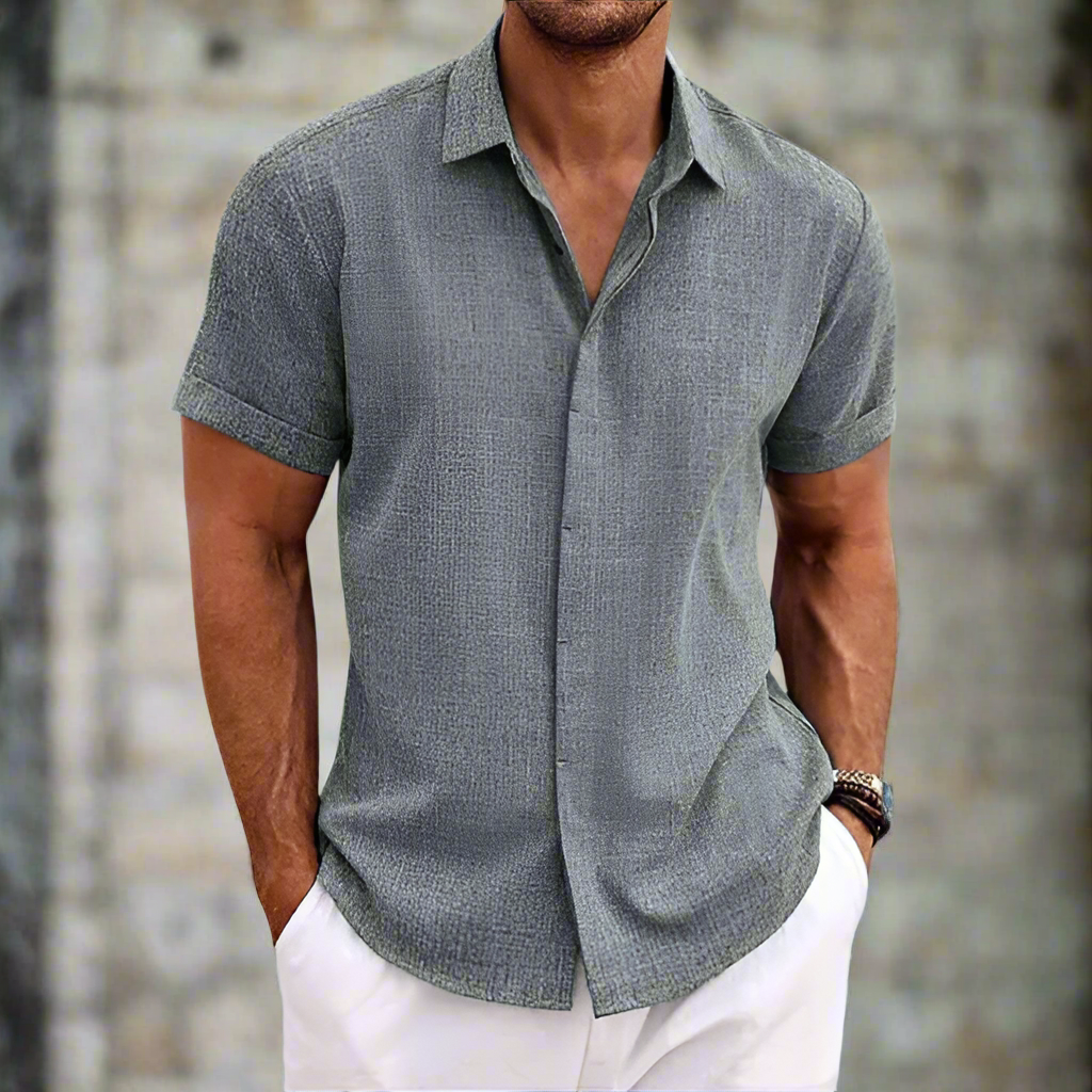 Men’s Short-Sleeve Shirt – Relaxed Fit – Breathable Blend – Button-Down Casual Style